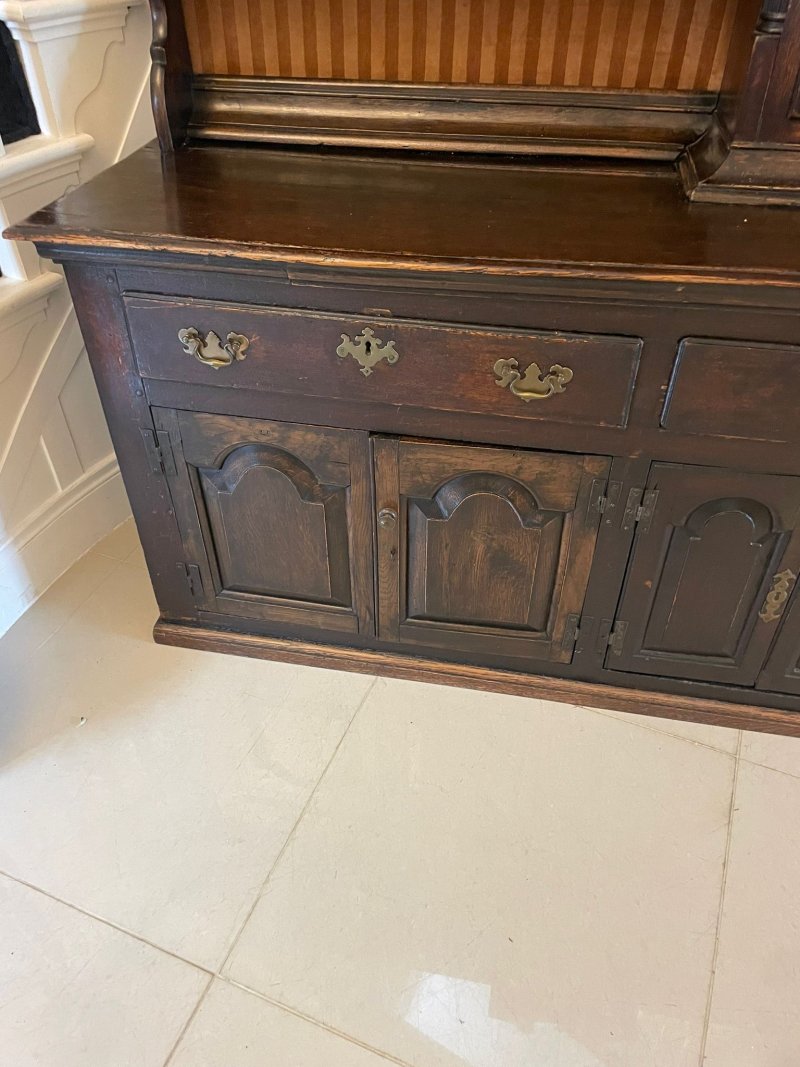 Rare 18th Century Large Antique George III Quality Oak Dresser with Rack and Longcase Clock - Image 5